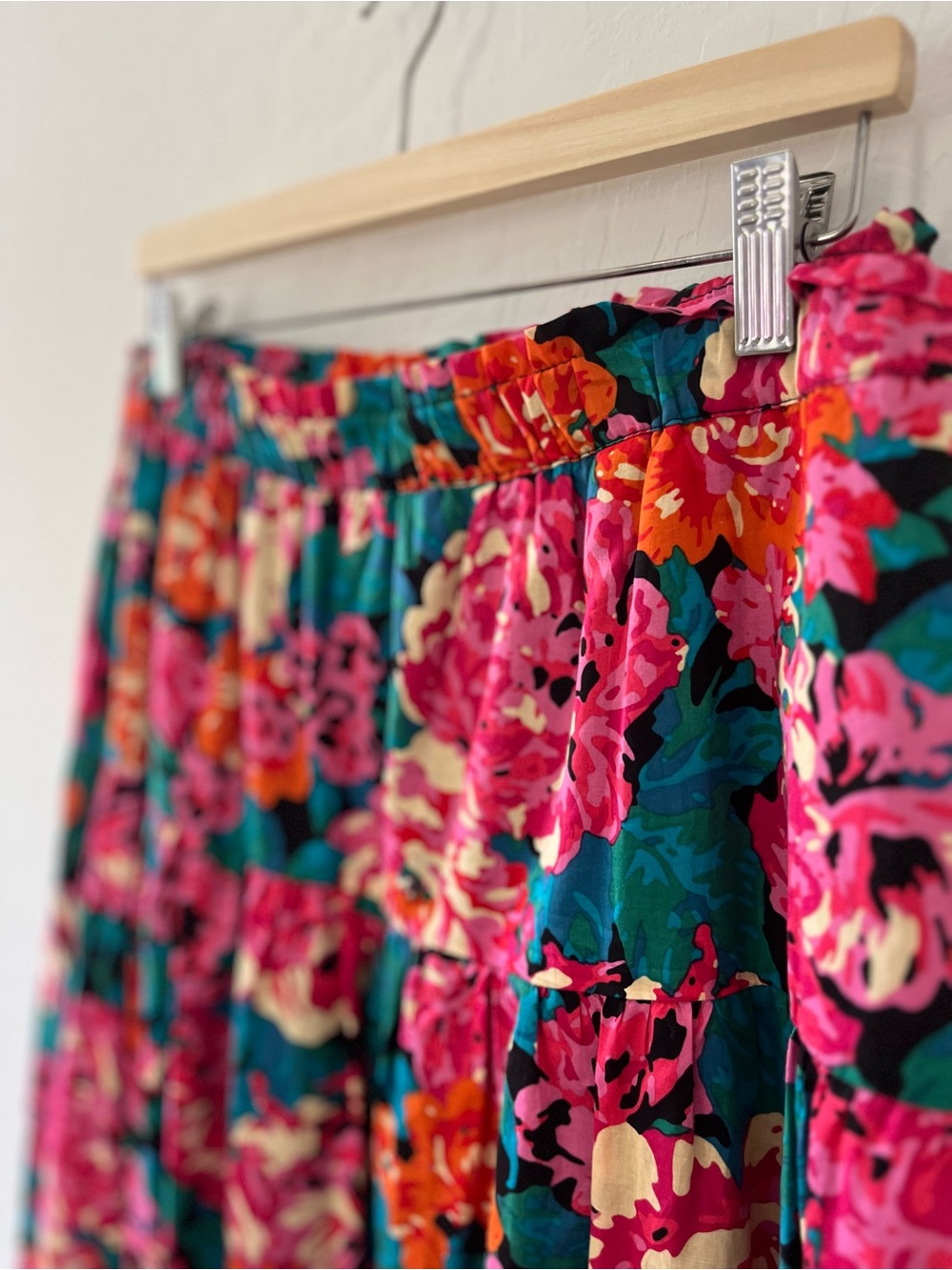 Pink and Green Floral Midi Skirt | Colorful Cottagecore Size XL - Picture 3 of 7
